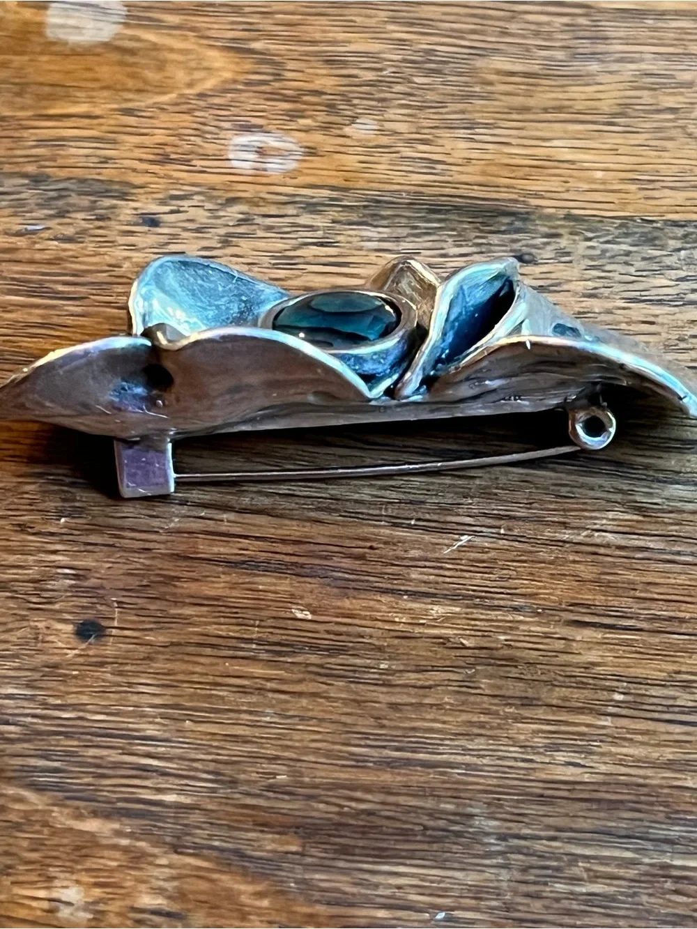 Sterling Silver Floral Brooch with Turquoise Abalone Accent